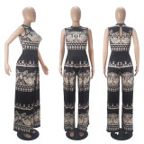 Print Sleeveless Bodysuit And Wide Leg Pant 2 Piece Set SHD-9423