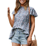 Floral Pattern Print Ruffle Sleeve Top SHD-9414