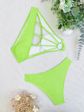 Solid Color Single Shoulder Bikinis Two Piece CASF-6568