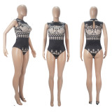 Print Sleeveless Bodysuit And Wide Leg Pant 2 Piece Set SHD-9423