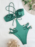 Solid Hollow Out Bandage One Piece Swimsuit CASF-6557