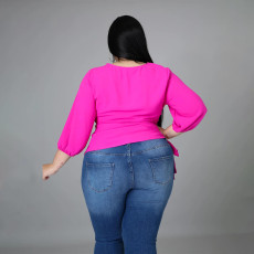 Plus Size Solid Drawstring Tops HNIF-3001