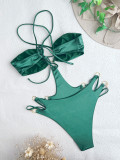 Solid Hollow Out Bandage One Piece Swimsuit CASF-6557