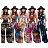 Print Sleeveless Bodysuit And Wide Leg Pant 2 Piece Set SHD-9423
