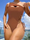 Solid Single Shoulder Bandage One Piece Swimsuit CASF-6515