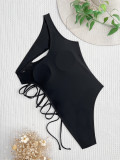 Solid Single Shoulder Bandage One Piece Swimsuit CASF-6515