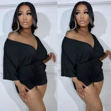 Solid Color Sexy V Neck Romper ORY-5249