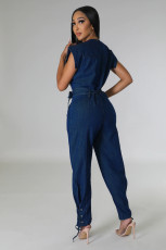Solid Color Denim Bandage Jumpsuit(With Waist Belt) CQ-208