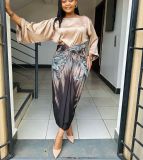 Fashion Print Long Sleeve Bandage Maxi Dress LS-0396