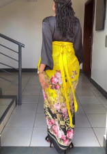 Fashion Print Long Sleeve Bandage Maxi Dress LS-0396