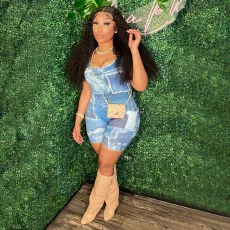 Fashion Print Sleeveless Romper JH-334