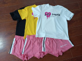 Letter Print Color Block Sport Two Piece Shorts Set MEM-88488