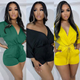 Solid Color Sexy V Neck Romper ORY-5249