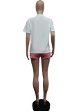 Letter Print Color Block Sport Two Piece Shorts Set MEM-88488