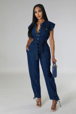 Solid Color Denim Bandage Jumpsuit(With Waist Belt) CQ-208