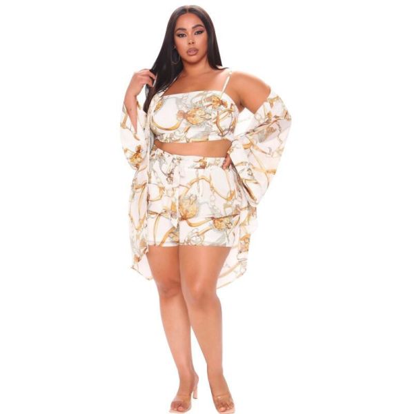 Plus Size Print Casual Loose Three Piece Set NNWF-3017