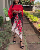 Fashion Print Long Sleeve Bandage Maxi Dress LS-0396