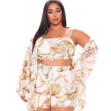 Plus Size Print Casual Loose Three Piece Set NNWF-3017