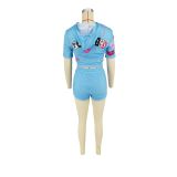 Short Sleeve Print Hoodie And Shorts Two Piece Set IV-8402