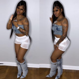 Sexy Denim Wrap Chest Crop Top CH-23042