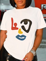 Plus Size Casual Print Short Sleeve T Shirt SXF-30417