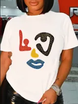 Plus Size Casual Print Short Sleeve T Shirt SXF-30417