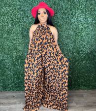 Plus Size Casual Print Halter Wide Leg Jumpsuit OM-1616