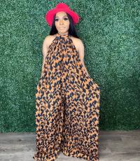 Plus Size Casual Print Halter Wide Leg Jumpsuit OM-1616