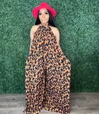 Plus Size Casual Print Halter Wide Leg Jumpsuit OM-1616