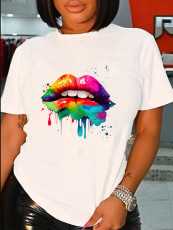 Plus Size Lips Print Solid T Shirt SXF-30424