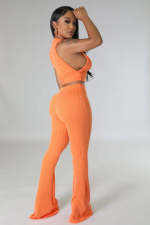 Solid Sleeveless Tops And Flare Pant Two Piece Set JPF-1085