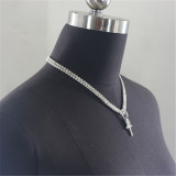 Double Layer Shiny Rhinestone Cross Pendant Necklace Choker BYCF-2224