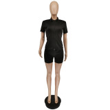 Solid Color Short Sleeve Two Piece Shorts Set WSYF-58610