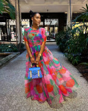 Fashion Print Short Sleeve Maxi Dress ZDF-31272