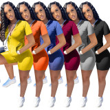 Solid Color Short Sleeve Two Piece Shorts Set WSYF-58610