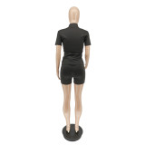 Solid Color Short Sleeve Two Piece Shorts Set WSYF-58610