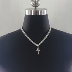 Double Layer Shiny Rhinestone Cross Pendant Necklace Choker BYCF-2224
