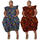 Plus Size 3D Print Loose Midi Dress NNWF-7828