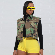 Camouflage Print Lapel Sleeveless Vest SH-390511