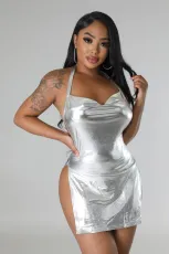 Sexy Halter Backless Slit Mini Dress BS-1347