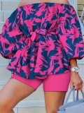 Plus Size Print Loose Off Shoulder Two Piece Set SH-390499