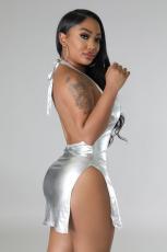 Sexy Halter Backless Slit Mini Dress BS-1347