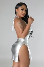Sexy Halter Backless Slit Mini Dress BS-1347