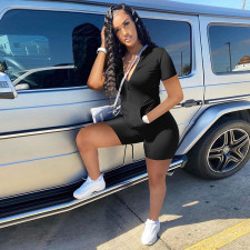 Solid Color Short Sleeve Two Piece Shorts Set WSYF-58610