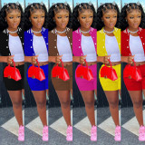 Patchwork Baseball Coat And Shorts Sport Two Piece Set WSYF-59250