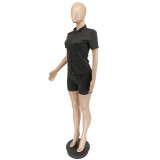 Solid Color Short Sleeve Two Piece Shorts Set WSYF-58610