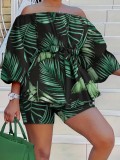Plus Size Print Loose Off Shoulder Two Piece Set SH-390499