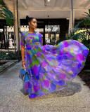 Fashion Print Short Sleeve Maxi Dress ZDF-31272