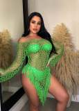 Sexy Hand-knitted Large Mesh Tassel Beach Dress TR-1258