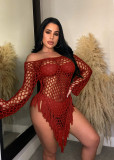 Sexy Hand-knitted Large Mesh Tassel Beach Dress TR-1258